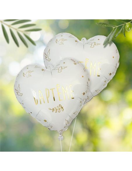 Ballon Métallique Coeur "Baptême" - Dimension : 35 cm