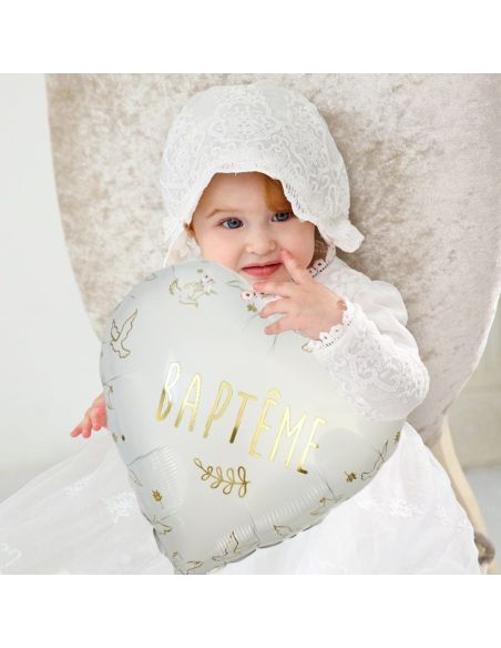 Ballon Métallique Coeur "Baptême" - Dimension : 35 cm