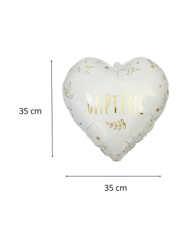 Ballon Métallique Coeur "Baptême" - Dimension : 35 cm