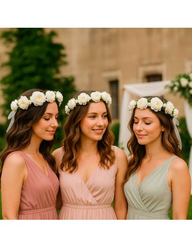 Couronne de Fleurs Blanches Artificielles Pour Mariages