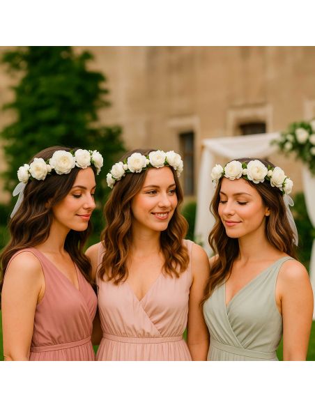 Couronne de Fleurs Blanches Artificielles Pour Mariages