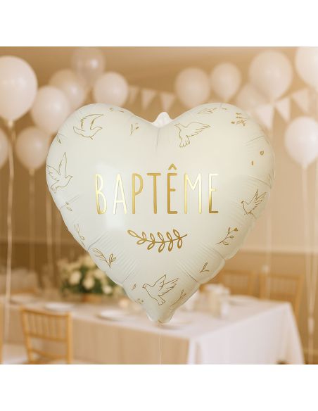 Ballon Métallique Cœur pour Baptême - Diamètre : 35 cm