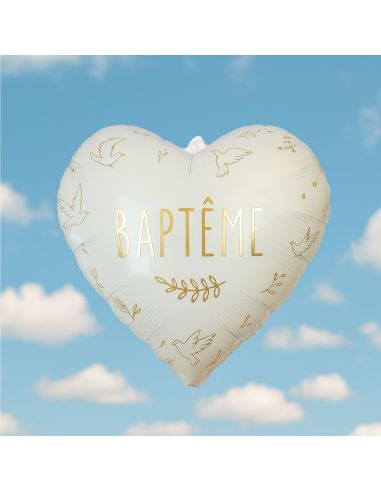 Ballon Métallique Cœur pour Baptême - Diamètre : 35 cm