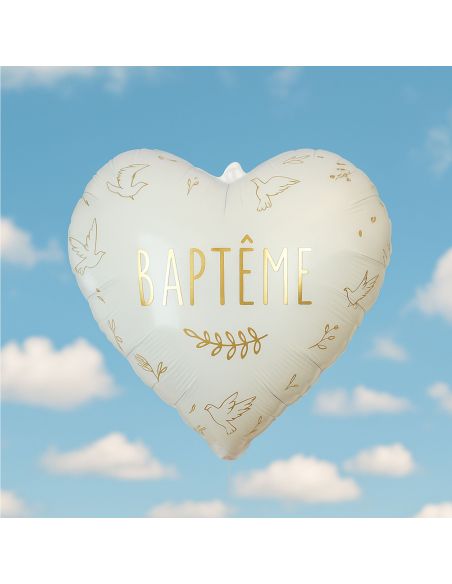 Ballon Métallique Cœur pour Baptême - Diamètre : 35 cm