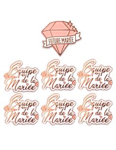 Pack de 7 Broches EVJF "1 Future Mariée et 6 Equipes de la Mariée "