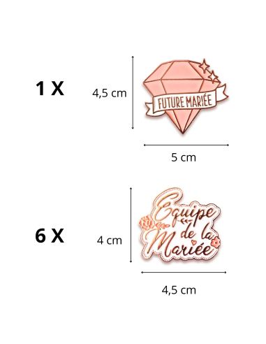 Pack de 7 Broches EVJF "1 Future Mariée et 6 Equipes de la Mariée "