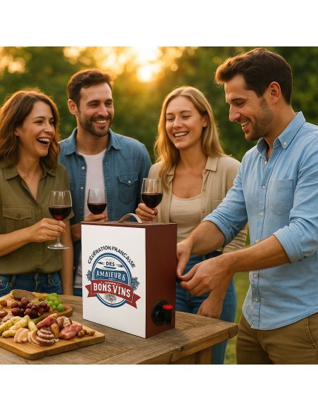 Porte Cubi en Bois "Amateurs de Bons Vins" - Pour un Cubi de 3 Litres