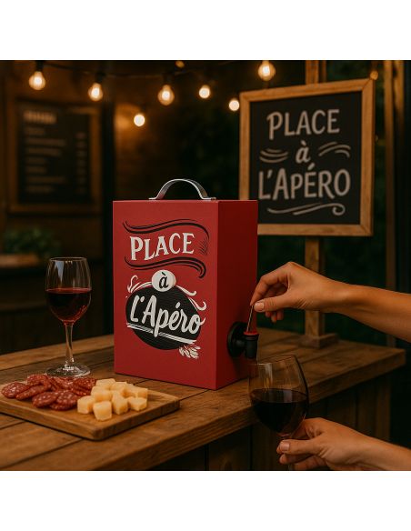 Porte Cubi en Bois "Place à l'Apéro" - Pour un Cubi de 3 Litres