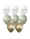 Sachets de 8 Ballons "Communion" Blancs, Verts & Dorés - Dimensions : 30 x 30 cm