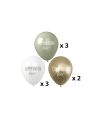 Sachets de 8 Ballons "Communion" Blancs, Verts & Dorés - Dimensions : 30 x 30 cm