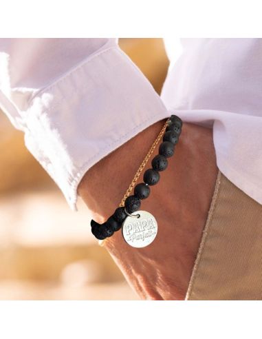 Bracelet Médaillon et Pierres Naturelles Papa - 2 modèles au choix