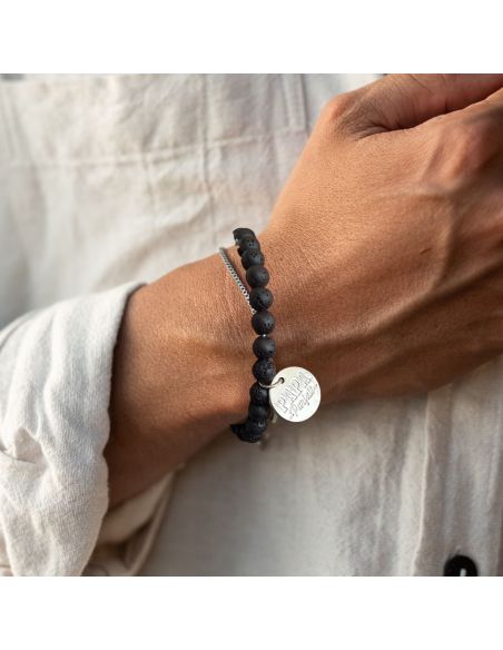 Bracelet Médaillon et Pierres Naturelles Papa - 2 modèles au choix