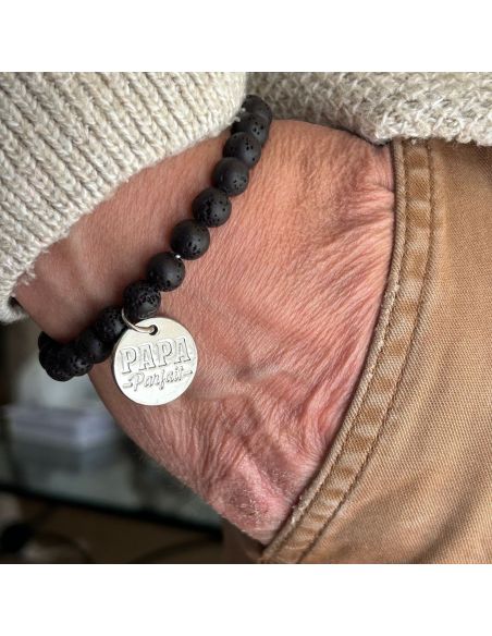 Bracelet Médaillon et Pierres Naturelles Papa - 2 modèles au choix