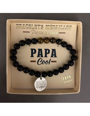 Bracelet Médaillon et Pierres Naturelles Papa - 2 modèles au choix