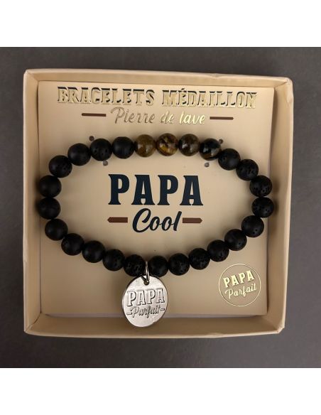 Bracelet Médaillon et Pierres Naturelles Papa - 2 modèles au choix