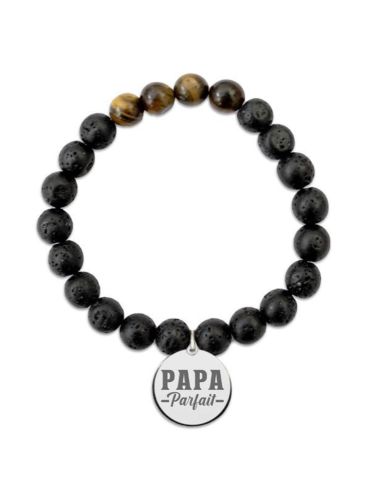 Bracelet Médaillon et Pierres Naturelles Papa - 2 modèles au choix