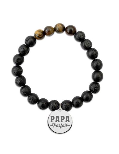 Bracelet Médaillon et Pierres Naturelles Papa - 2 modèles au choix