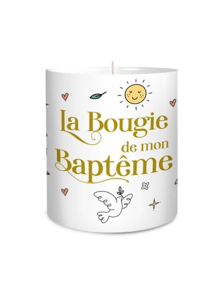 Bougie Ronde Parfumée en Céramique " La Bougie de Mon Baptême" - Dimensions : 8 x 9,5 cm