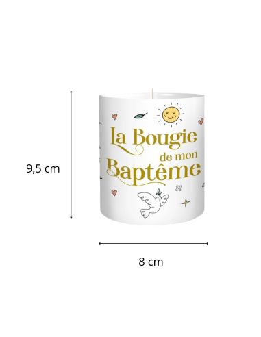 Bougie Ronde Parfumée en Céramique " La Bougie de Mon Baptême" - Dimensions : 8 x 9,5 cm
