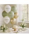 Sachets de 8 Ballons "Communion" Blancs, Verts & Dorés - Dimensions : 30 x 30 cm
