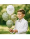Sachets de 8 Ballons "Communion" Blancs, Verts & Dorés - Dimensions : 30 x 30 cm