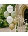 Sachets de 8 Ballons "Communion" Blancs, Verts & Dorés - Dimensions : 30 x 30 cm
