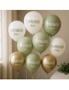 Sachets de 8 Ballons "Communion" Blancs, Verts & Dorés - Dimensions : 30 x 30 cm