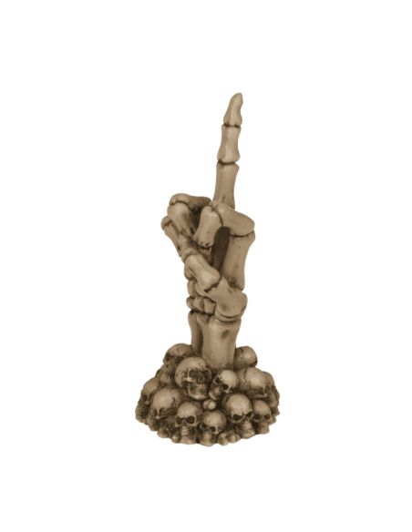 Main de Squelette "Doigt d'honneur" sur Socle Halloween -  Dimension : 15 x 6,5 cm