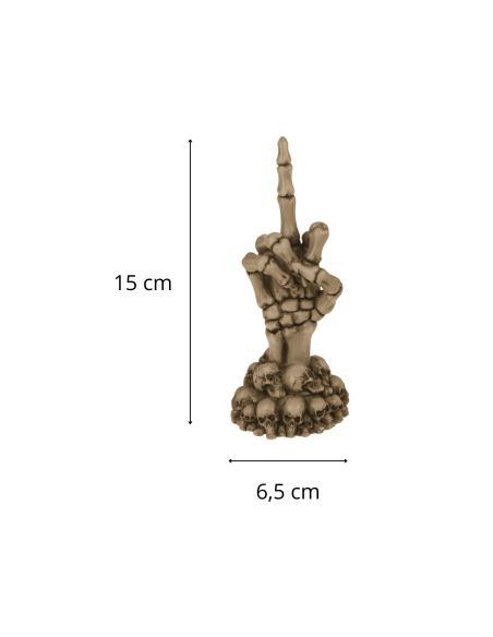 Main de Squelette "Doigt d'honneur" sur Socle Halloween -  Dimension : 15 x 6,5 cm