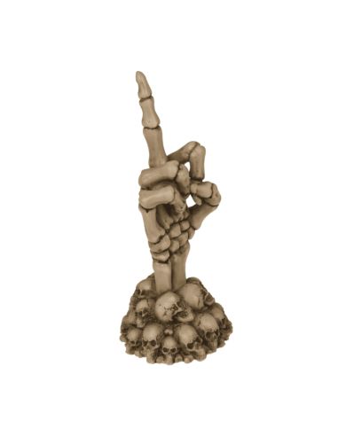 Main de Squelette "Doigt d'honneur" sur Socle Halloween -  Dimension : 15 x 6,5 cm