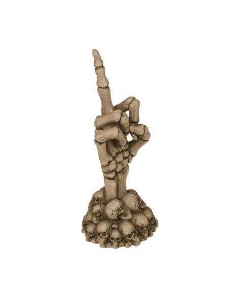 Main de Squelette "Doigt d'honneur" sur Socle Halloween -  Dimension : 15 x 6,5 cm