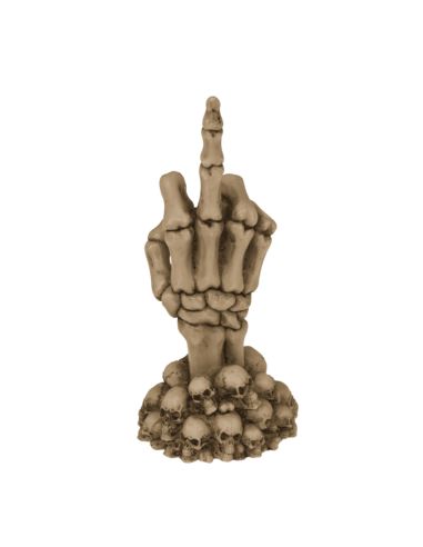 Main de Squelette "Doigt d'honneur" sur Socle Halloween -  Dimension : 15 x 6,5 cm
