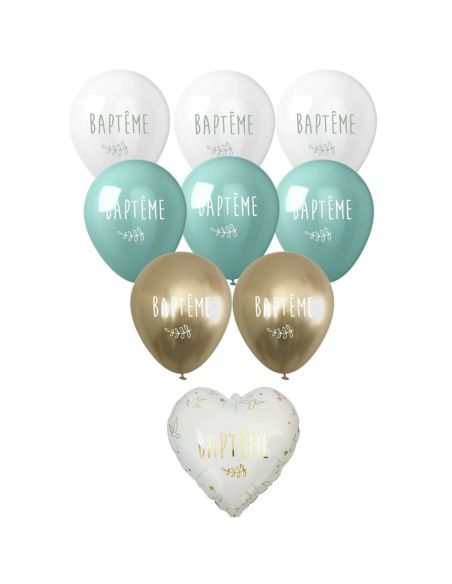 Pack de 9 Ballons Baptême dont 1 Ballon Métallique