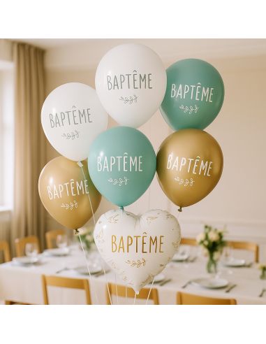 Pack de 9 Ballons Baptême dont 1 Ballon Métallique