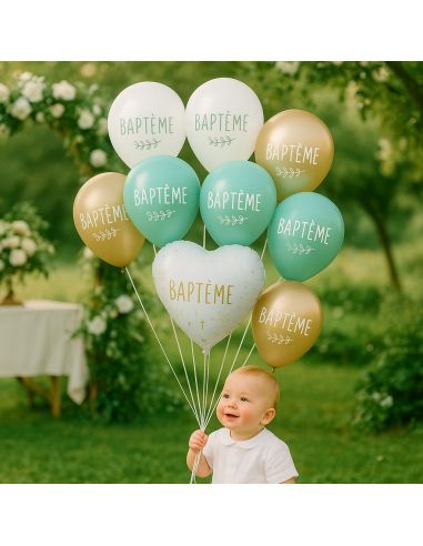 Pack de 9 Ballons Baptême dont 1 Ballon Métallique