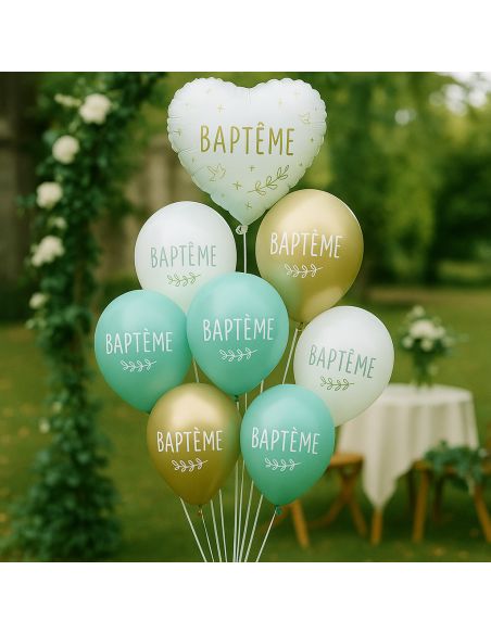 Pack de 9 Ballons Baptême dont 1 Ballon Métallique