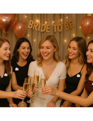 Pack de 7 Broches EVJF "1 Future Mariée et 6 Equipes de la Mariée "