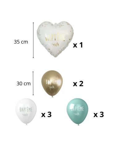 Pack de 9 Ballons Baptême dont 1 Ballon Métallique