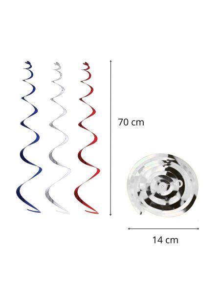 Spirale mŽtallisŽe ˆ suspendre - bleu, blanc, rouge - lot de 6