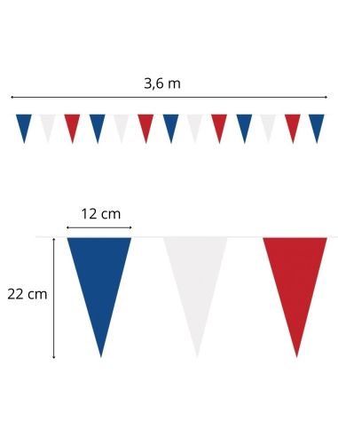 Guirlande 10 Fanions Tricolore France  - Longueur : 3,6 mètres