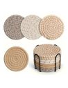 Lot de 8 Dessous de Verre Ronds avec Support - Antidérapants en Coton - 2 Collections Disponibles.