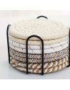 Lot de 8 Dessous de Verre Ronds avec Support - Antidérapants en Coton - 2 Collections Disponibles.