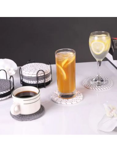 Lot de 8 Dessous de Verre Ronds avec Support - Antidérapants en Coton - 2 Collections Disponibles.
