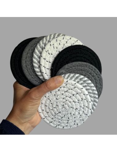 Lot de 8 Dessous de Verre Ronds avec Support - Antidérapants en Coton - 2 Collections Disponibles.