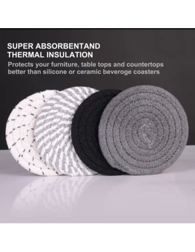 Lot de 8 Dessous de Verre Ronds avec Support - Antidérapants en Coton - 2 Collections Disponibles.