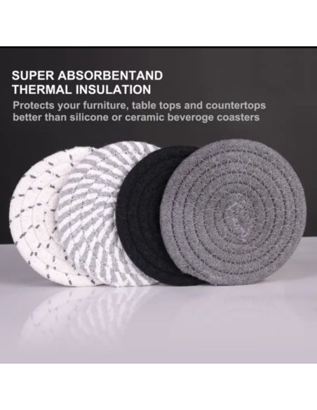 Lot de 8 Dessous de Verre Ronds avec Support - Antidérapants en Coton - 2 Collections Disponibles.