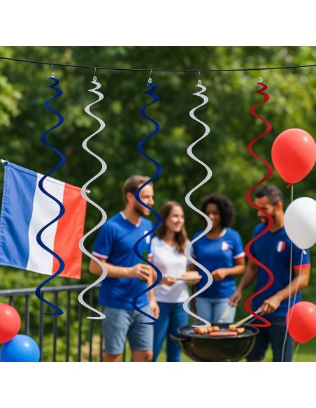 Spirale Métallisée à Suspendre - Bleu, Blanc, Rouge - Lot de 6