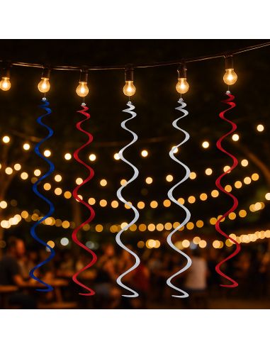Spirale Métallisée à Suspendre - Bleu, Blanc, Rouge - Lot de 6