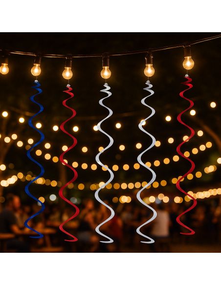 Spirale Métallisée à Suspendre - Bleu, Blanc, Rouge - Lot de 6