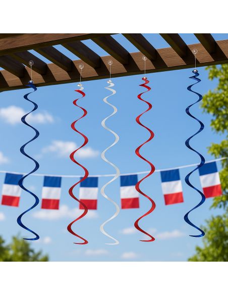 Spirale Métallisée à Suspendre - Bleu, Blanc, Rouge - Lot de 6